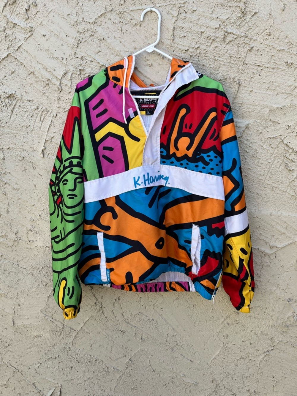 Members Only Multicolor Keith Haring Windbreaker - Bright Graphic Print M